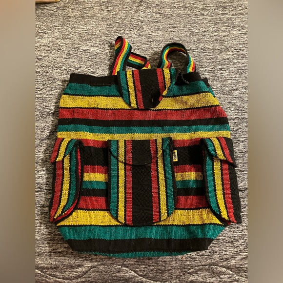 Rasta Striped Baja Drawstring Backpack - Picture 1 of 4